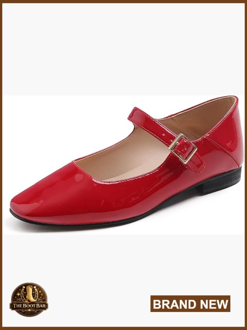 Vegan Leather Square Toe Mary Jane Flats with Buckle - Low Block Heel
